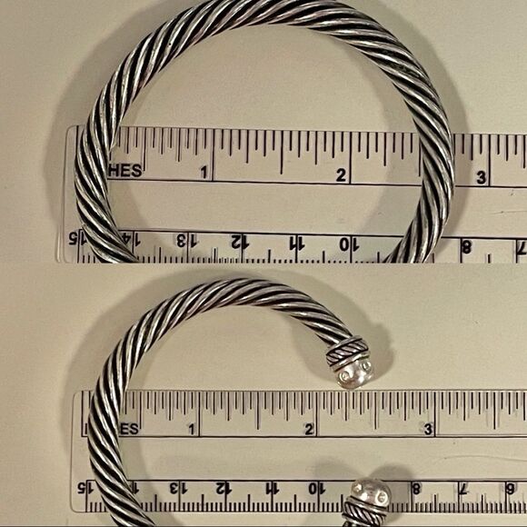 VTG Rhinestone Inlay Silver Tone Twist Cable Cuff - Picture 16 of 16